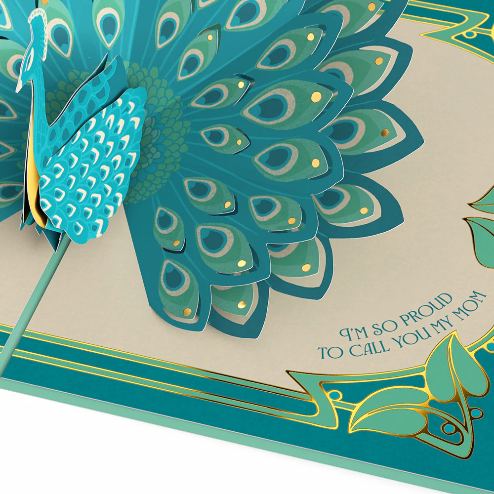 Art Deco Mother's Day Peacock Pop-Up Card - Image 3