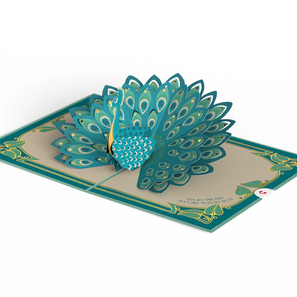 Art Deco Mother's Day Peacock Pop-Up Card - Image 4