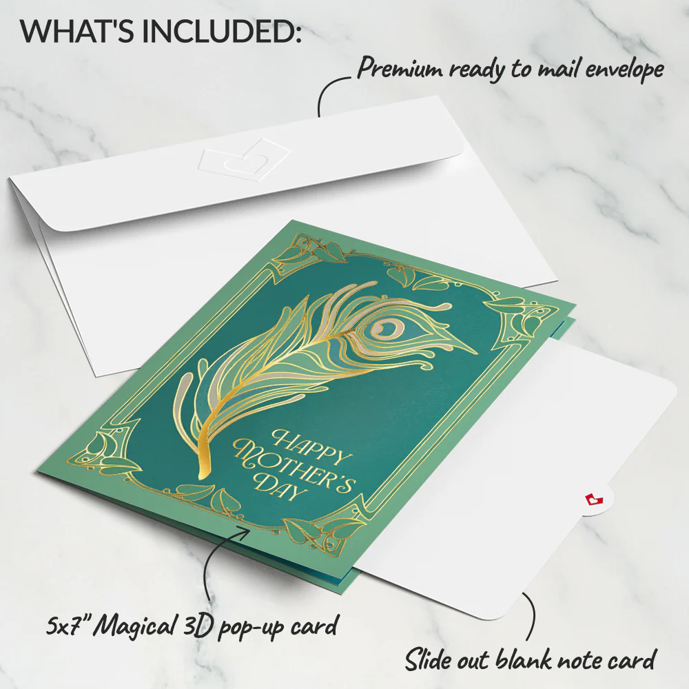 Art Deco Mother's Day Peacock Pop-Up Card - Image 6