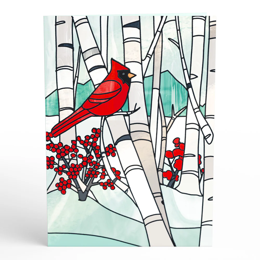 Stained Glass Winter Cardinal Pop-Up Card - Image 4