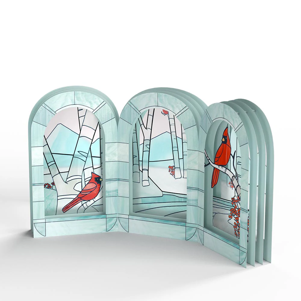 Stained Glass Winter Cardinal Pop-Up Gift - Image 3